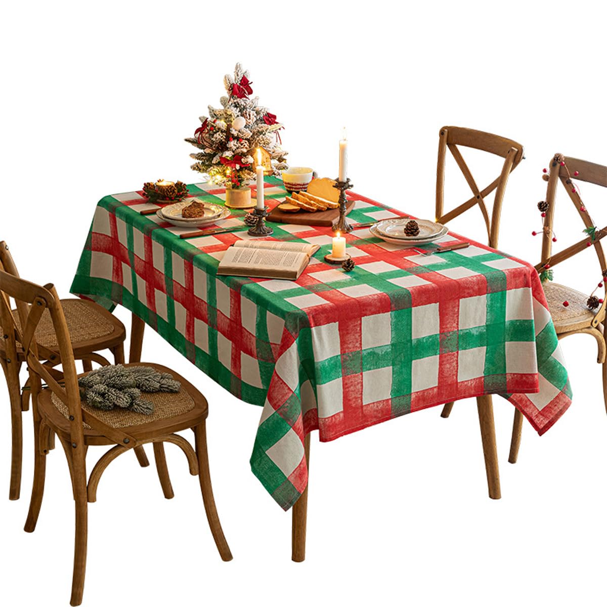 American Retro Dining Table Tablecloth, Christmas Atmosphere Decoration Background Cloth Christmas Tablecloth With Contrasting Red And Green Colors(Size:140X160cm)