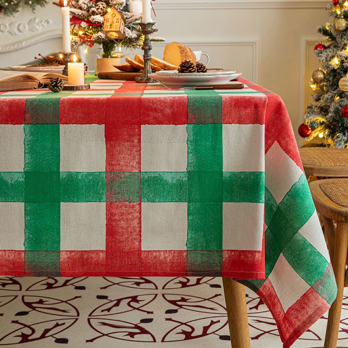 American Retro Dining Table Tablecloth, Christmas Atmosphere Decoration Background Cloth Christmas Tablecloth With Contrasting Red And Green Colors(Size:140X160cm)