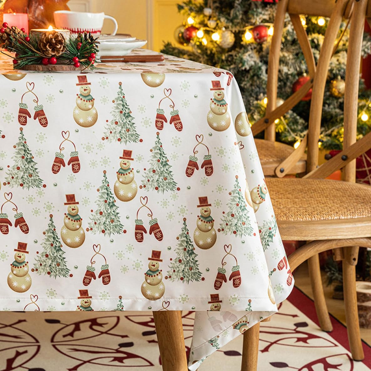 Table Cloth, Fashionable, Square, White, Round,  Rectangle, Christmas Decoration, Table Cover, Stain Mildew, Heat Resistant, Durable, Multi-purpose, Style 1, Background, Fireplace, Entryway, Decoration,  Smaller, Large, New Year, Housewarming Gift, Gift