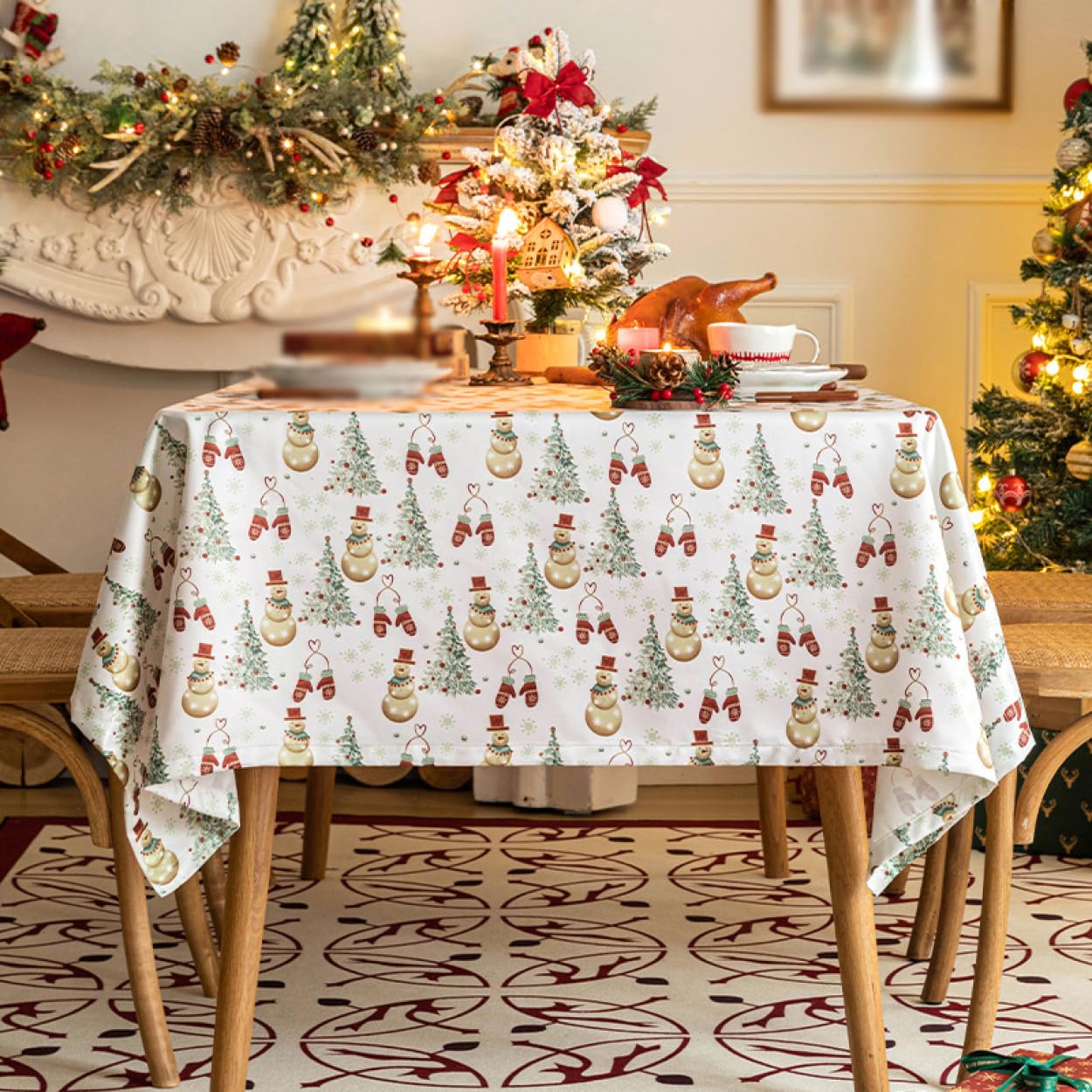 Table Cloth, Fashionable, Square, White, Round,  Rectangle, Christmas Decoration, Table Cover, Stain Mildew, Heat Resistant, Durable, Multi-purpose, Style 1, Background, Fireplace, Entryway, Decoration,  Smaller, Large, New Year, Housewarming Gift, Gift