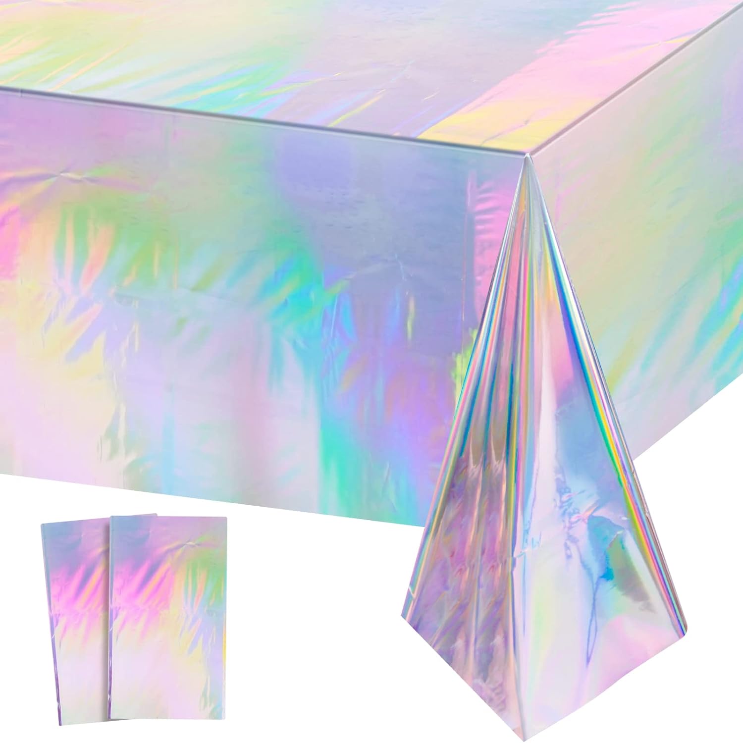 HolaFish Iridescent Plastic Tablecloths Shiny Disposable Laser Rectangle Table Covers Holographic Foil Tablecloth Iridescent Party Decoration