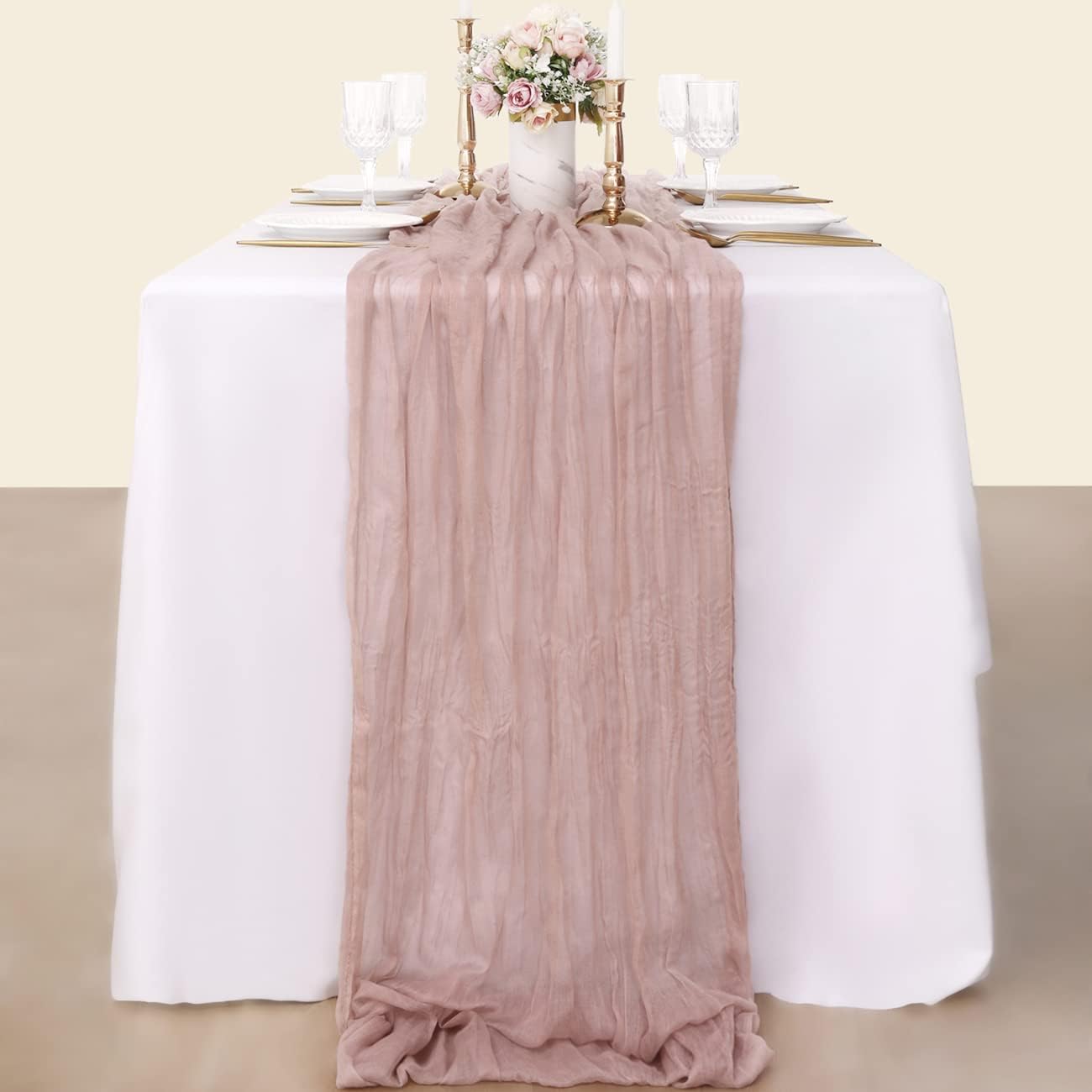 Holafish Cheesecloth Table Runner 10ft Gauze Boho Rustic Dusty Pink Cheese Cloth Table Runner for Baby Shower Decoration Wedding Easter Summer Table Runner