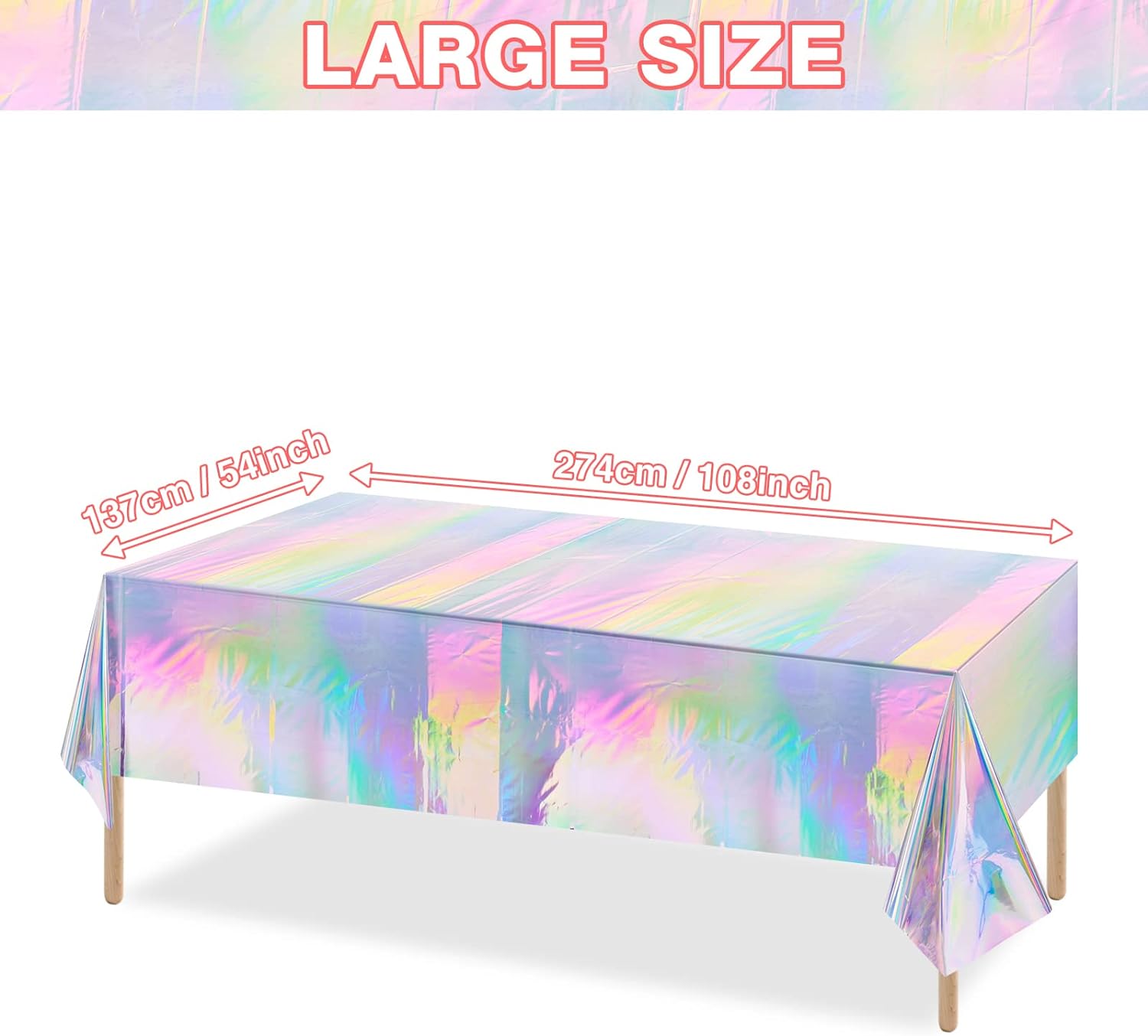 HolaFish Iridescent Plastic Tablecloths Shiny Disposable Laser Rectangle Table Covers Holographic Foil Tablecloth Iridescent Party Decoration