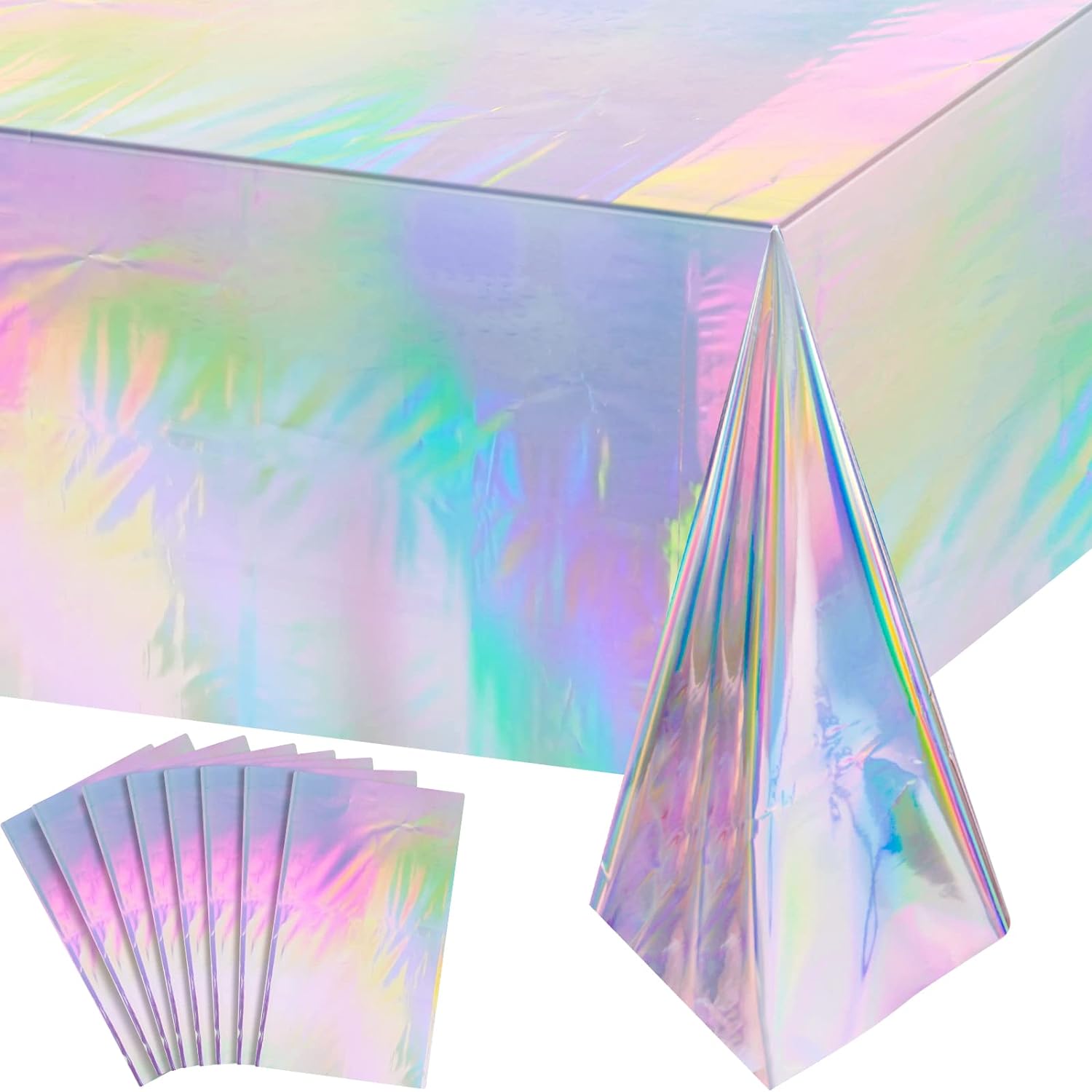 HolaFish Iridescent Plastic Tablecloths Shiny Disposable Laser Rectangle Table Covers Holographic Foil Tablecloth Iridescent Party Decoration