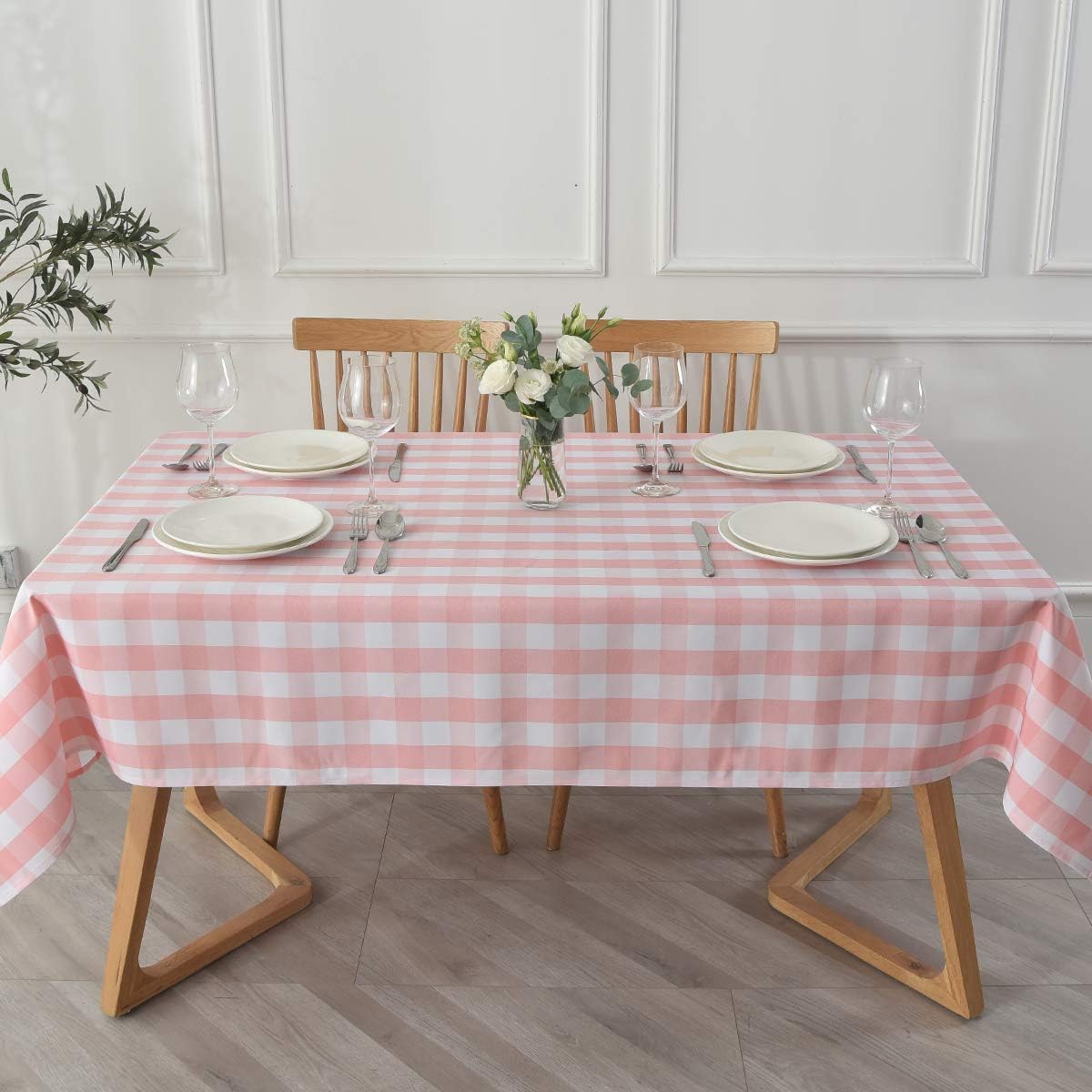 HolaFish Rectangle Checkered Tablecloth Waterproof Spillproof Wrinkle Resistant Buffalo Plaid Heavy Weight Table Cloth Gingham Table Cover for Outdoor and Indoor Use, 52 x 70 Inch Red and White