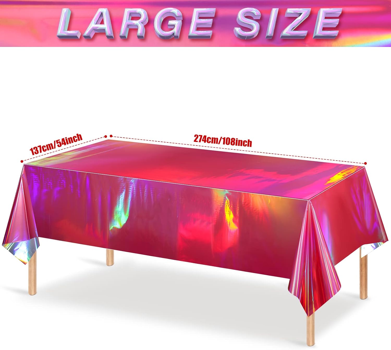 HolaFish Iridescent Plastic Tablecloths Shiny Disposable Laser Rectangle Table Covers Holographic Foil Tablecloth Iridescent Party Decoration