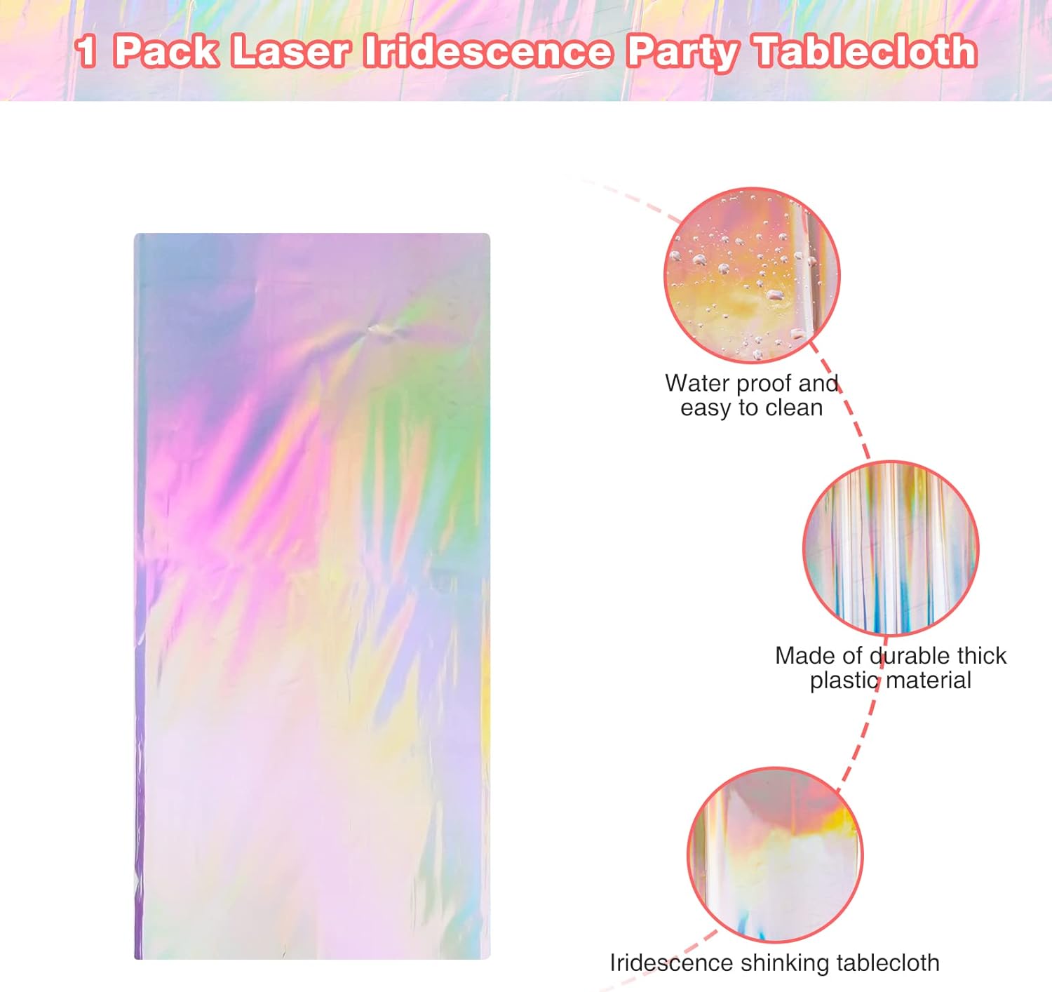 HolaFish Iridescent Plastic Tablecloths Shiny Disposable Laser Rectangle Table Covers Holographic Foil Tablecloth Iridescent Party Decoration