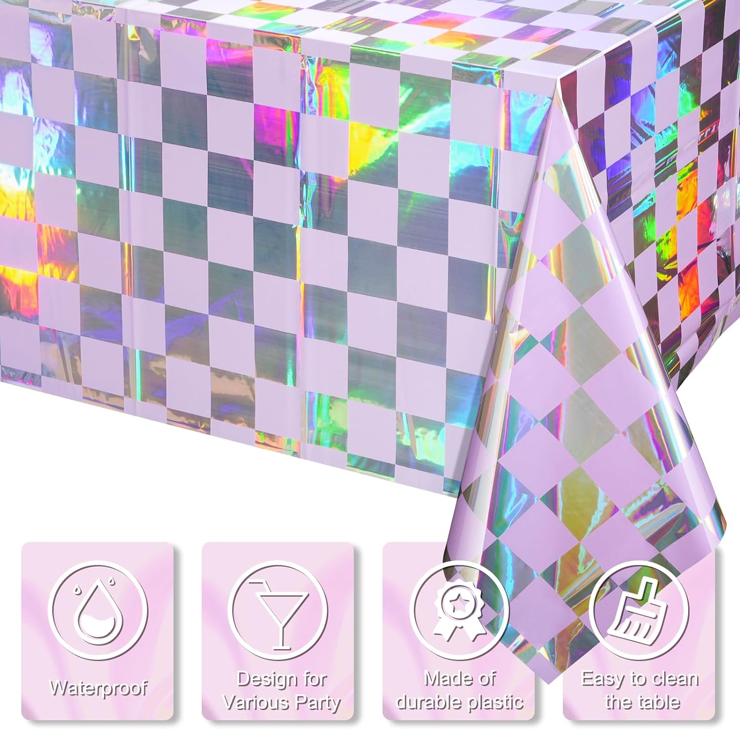 HolaFish Plastic Tablecloths Shiny Disposable Laser Rectangle Table Covers Holographic Foil Tablecloth Iridescent Party Decoration