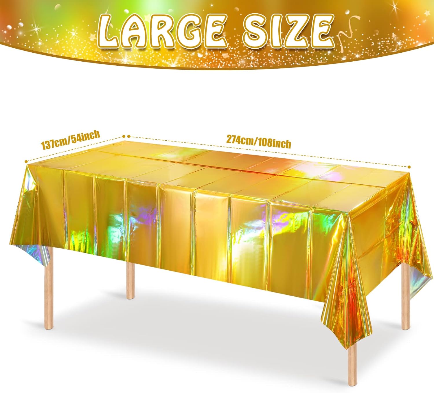 HolaFish Iridescent Plastic Tablecloths Shiny Disposable Laser Rectangle Table Covers Holographic Foil Tablecloth Iridescent Party Decoration