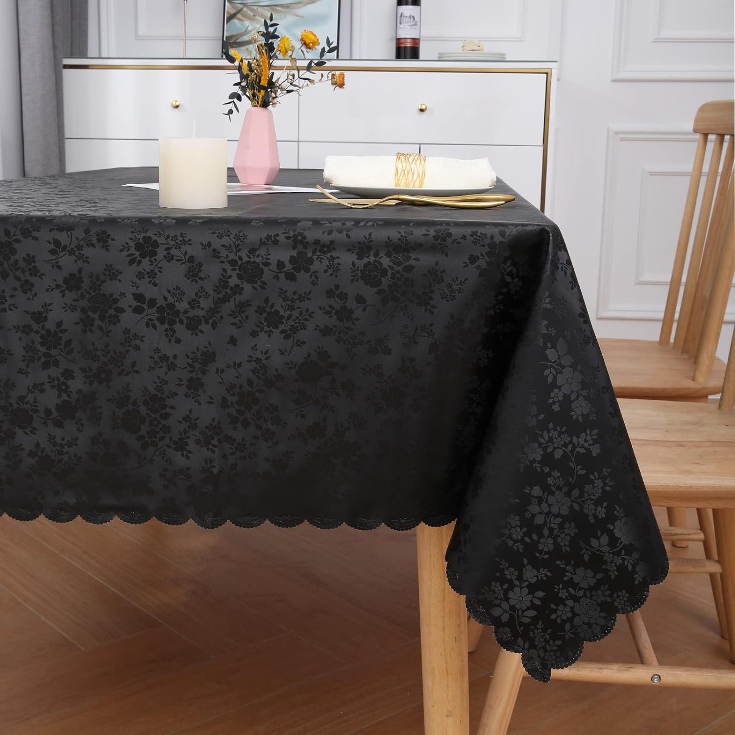 HolaFish Rectangle Table Cloth, Waterproof Heavy Duty Vinyl Tablecloths, Wipeable Washable Table Cover for Kitchen and Dining Room (Black, 54" X 78")