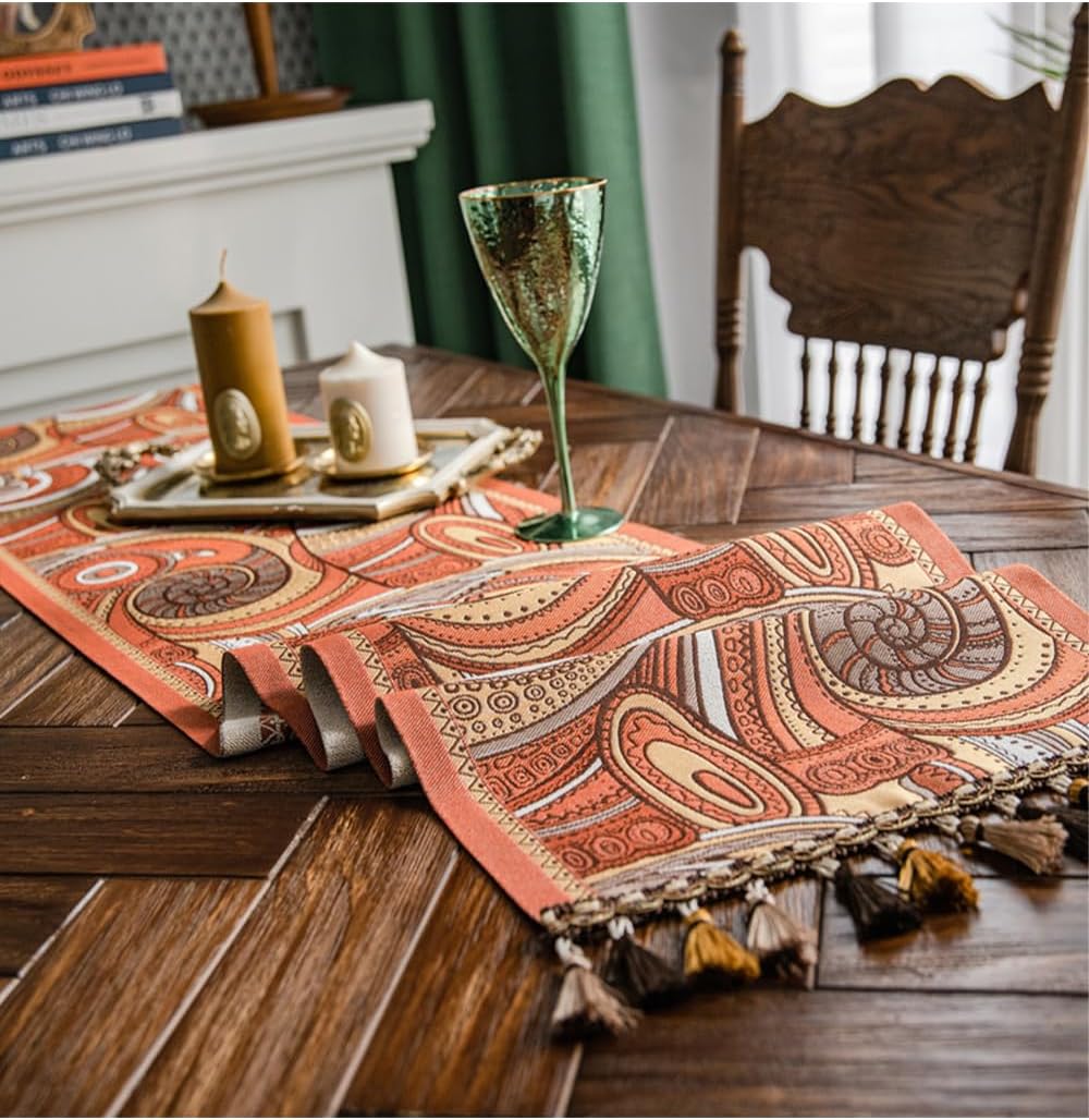 HolaFish Rustic Linen Table Runner Farmhouse Style Table Runners,Long Embroidered Table Runner with Hand-Tassels for Party, Dresser Decor (4-8 Seats)