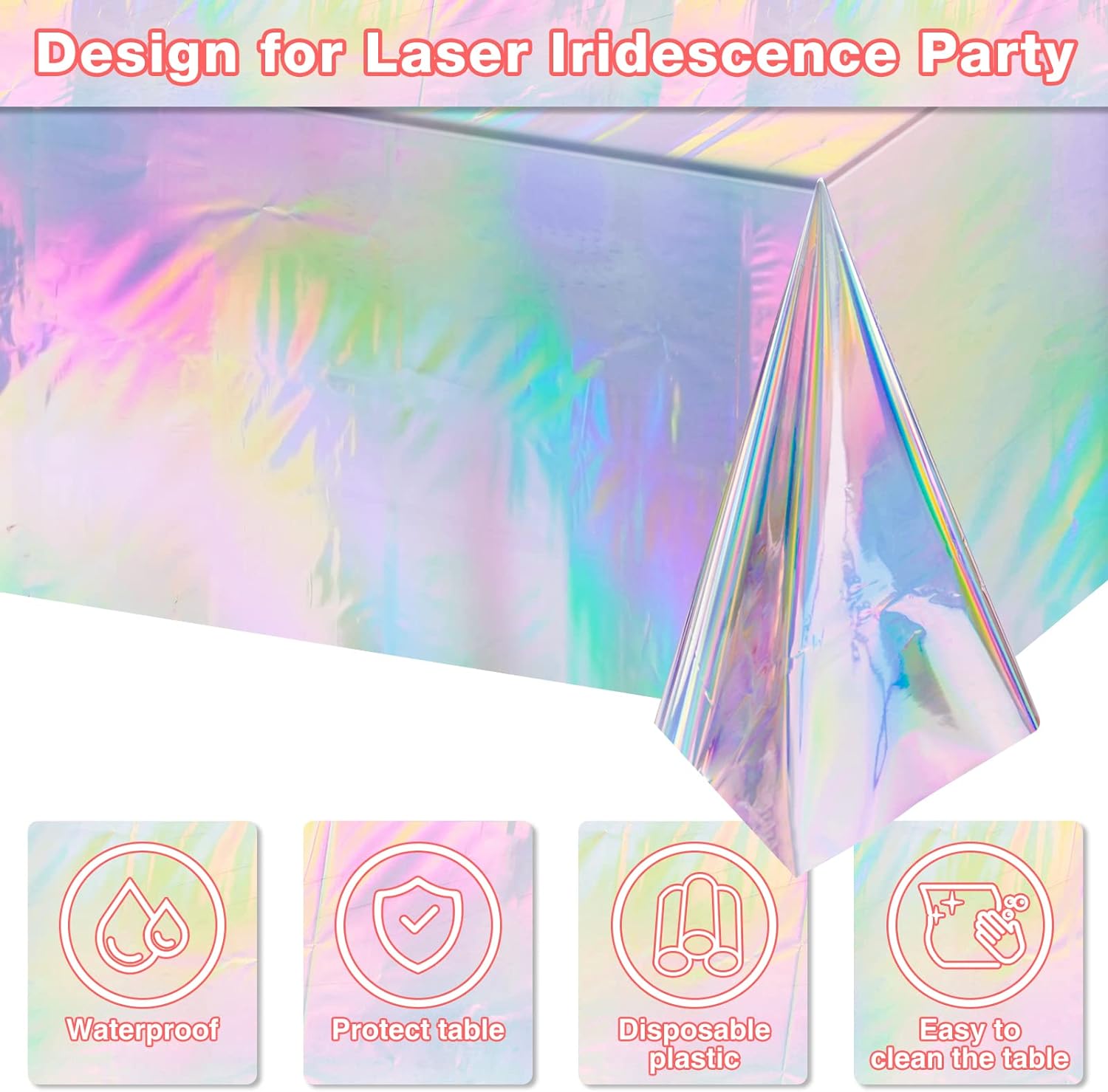 HolaFish Iridescent Plastic Tablecloths Shiny Disposable Laser Rectangle Table Covers Holographic Foil Tablecloth Iridescent Party Decoration