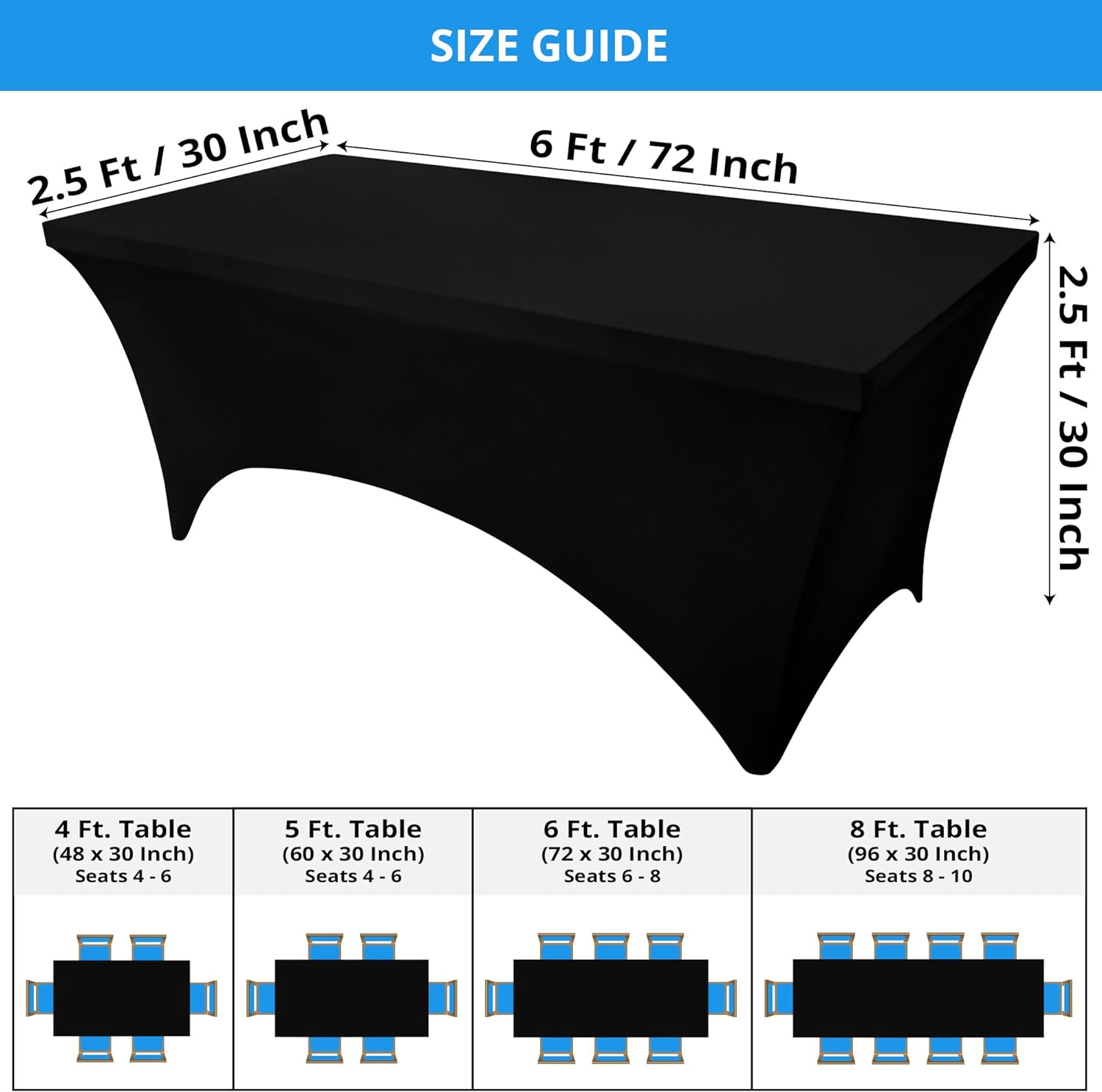 HolaFish Spandex Tablecloth 2 Pack [4FT, Black] Tight, Fitted, Washable and Wrinkle Resistant Stretch Rectangular Patio Table Cover for Event, Wedding, Banquet & Parties [48Lx30Wx30H Inch]