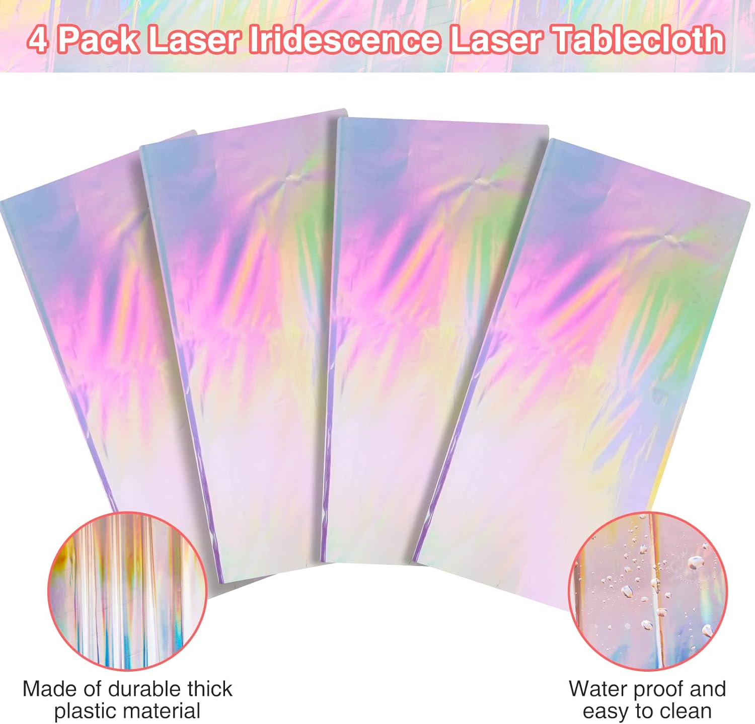 HolaFish Iridescent Plastic Tablecloths Shiny Disposable Laser Rectangle Table Covers Holographic Foil Tablecloth Iridescent Party Decoration