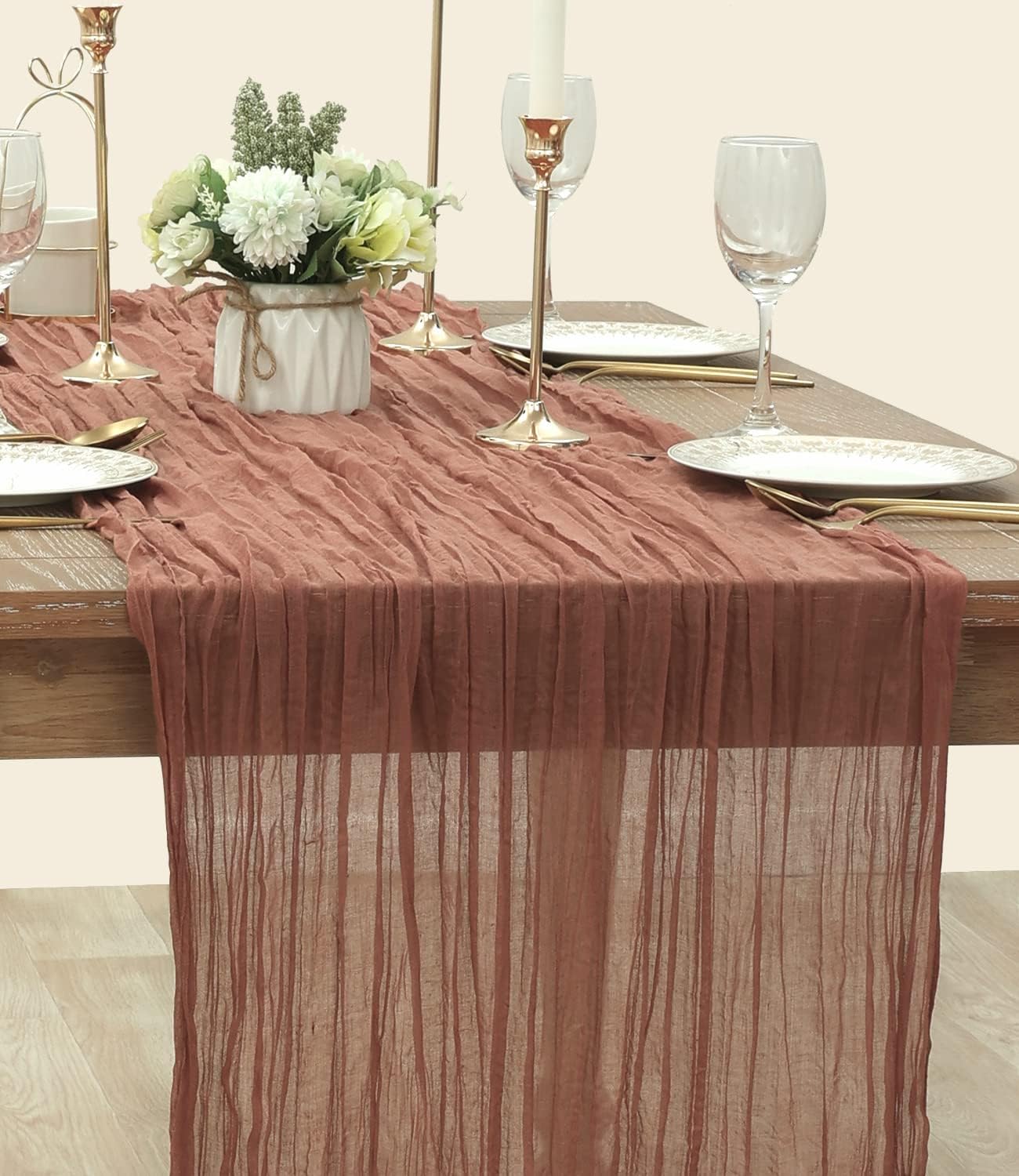 Holafish Cheesecloth Table Runner 10ft Gauze Boho Rustic Dusty Pink Cheese Cloth Table Runner for Baby Shower Decoration Wedding Easter Summer Table Runner