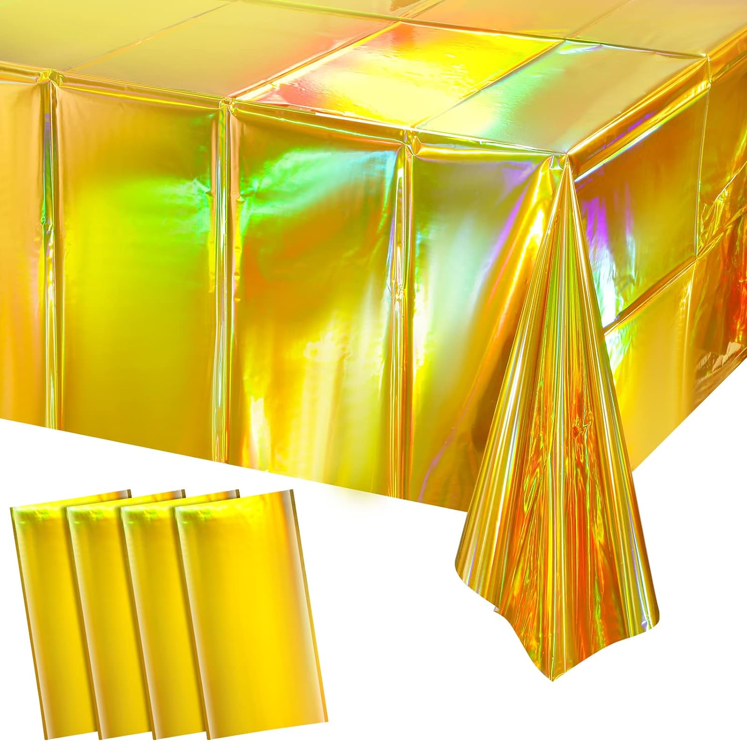 HolaFish Iridescent Plastic Tablecloths Shiny Disposable Laser Rectangle Table Covers Holographic Foil Tablecloth Iridescent Party Decoration