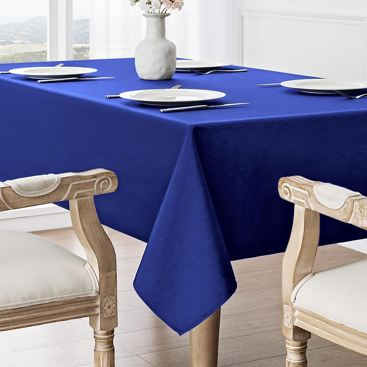 HolaFish Rectangle Tablecloth Waterproof 60x144 inch Linen Textured Table Cloth Stain and Wrinkle Resistant Washable, Decorative Fabric Table Cover for Dining, Party and Camping, Royal Blue