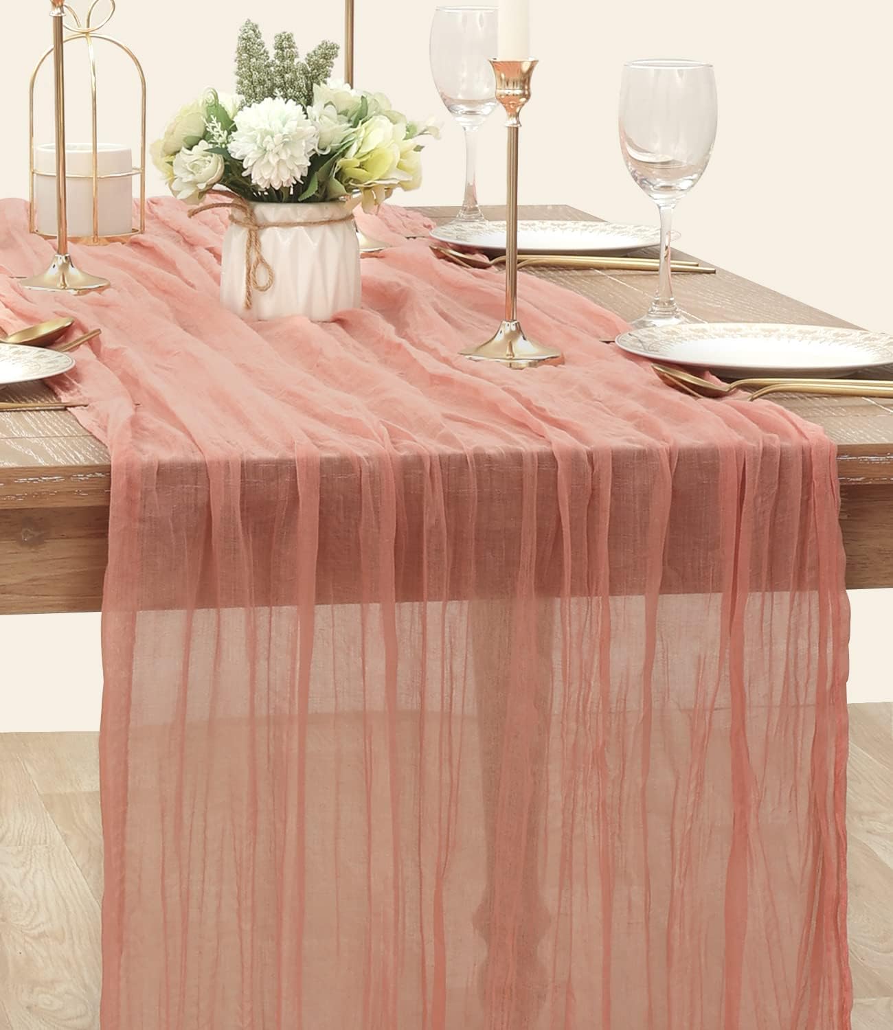 Holafish Cheesecloth Table Runner 10ft Gauze Boho Rustic Dusty Pink Cheese Cloth Table Runner for Baby Shower Decoration Wedding Easter Summer Table Runner