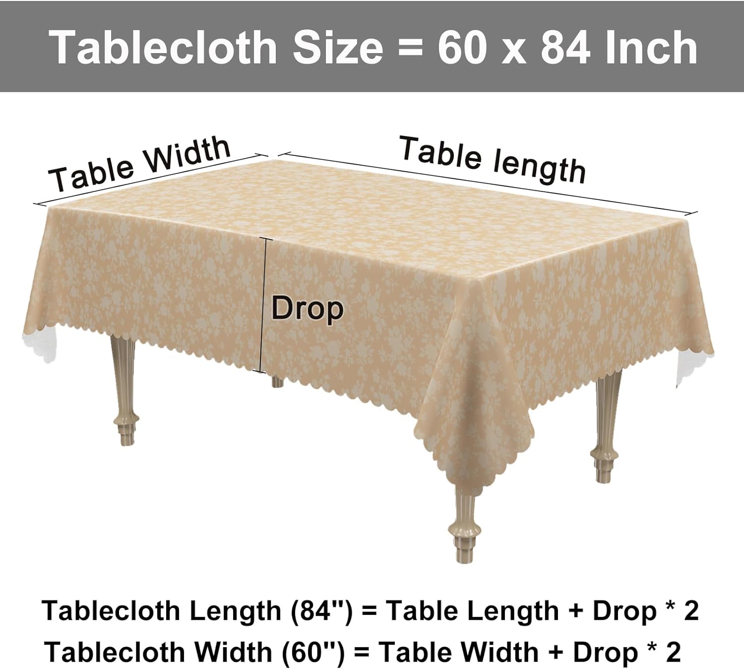 HolaFish Rectangle Table Cloth, Waterproof Heavy Duty Vinyl Tablecloths, Wipeable Washable Table Cover for Kitchen and Dining Room (Beige, 60" X 84")