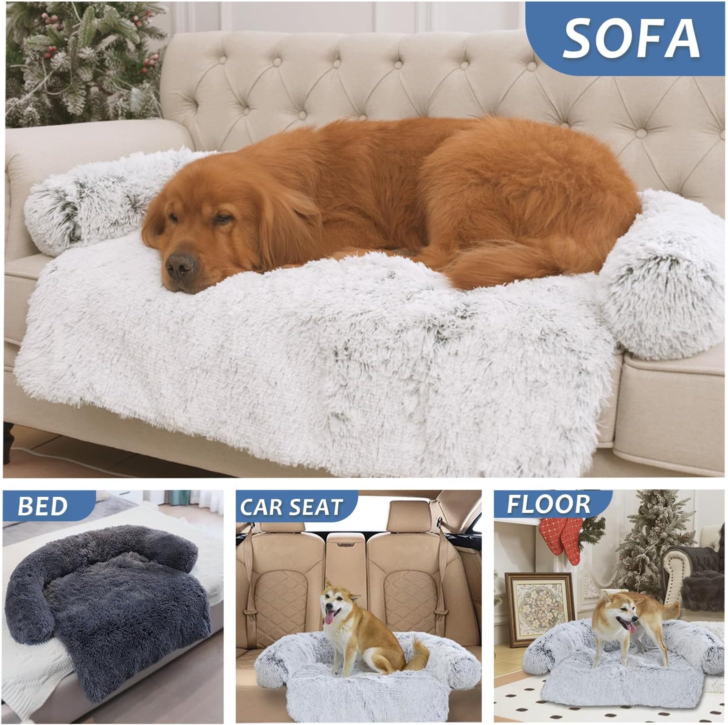 HolaFish Luxurious Calming Bed Mats, Washable Removable Couch Cover, Plush Long Fur Mat for Pets, Waterproof Lining, Perfect for Small, Medium and Large Dogs and Cats