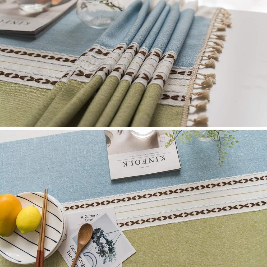 HOLAFISH Rectangle Table Cloth Cotton Linen Tablecloths Rustic Table Cloths Burlap Table Cloths Summer Tablecloth for Picnic Tablecloths for Outdoor (Light Blue Green, Rectangle)