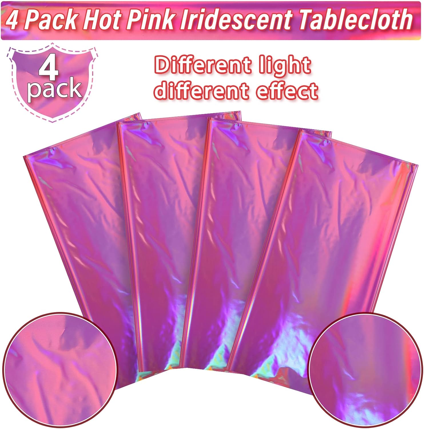 HolaFish Iridescent Plastic Tablecloths Shiny Disposable Laser Rectangle Table Covers Holographic Foil Tablecloth Iridescent Party Decoration