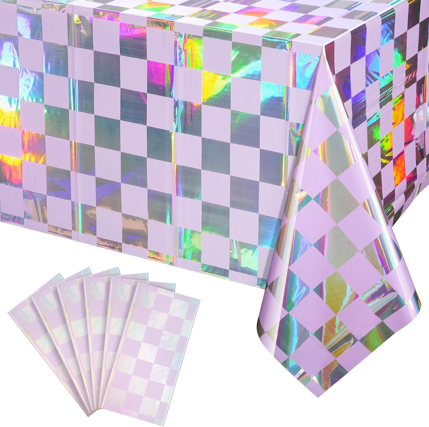 HolaFish Plastic Tablecloths Shiny Disposable Laser Rectangle Table Covers Holographic Foil Tablecloth Iridescent Party Decoration