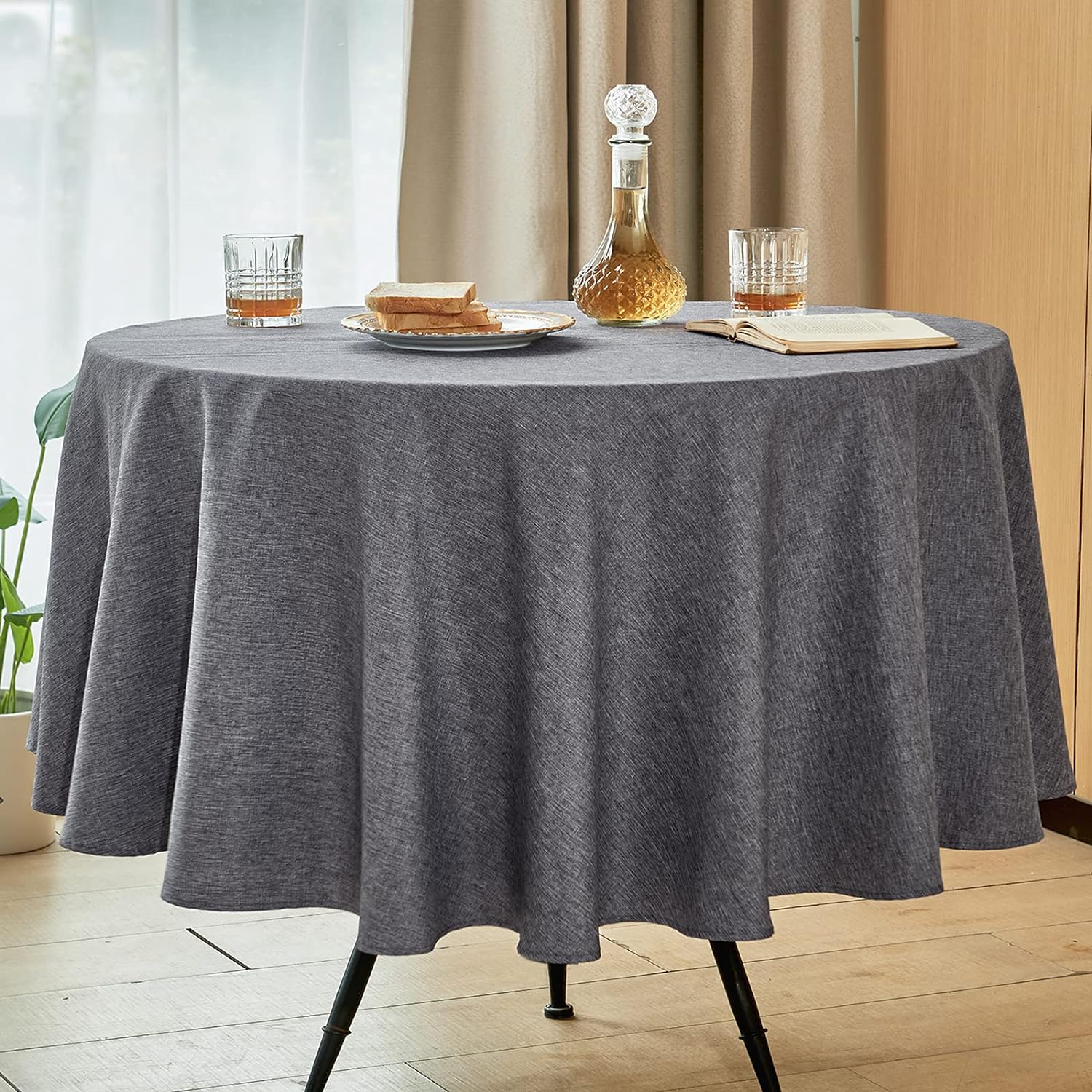 Rectangle Table Cloth Linen Farmhouse Tablecloth Waterproof Anti-Shrink Soft and Wrinkle Resistant Decorative Fabric Table Cover for Kitchen (Denim Blue, 52" x 70" (4-6 Seats))