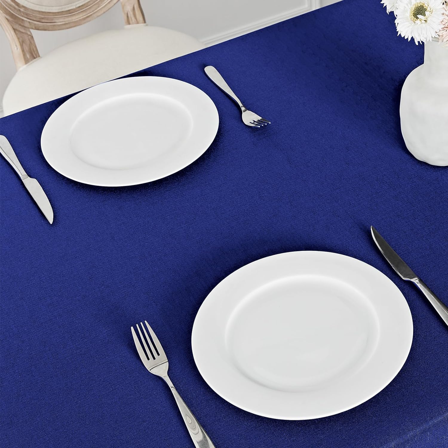 HolaFish Rectangle Tablecloth Waterproof 60x144 inch Linen Textured Table Cloth Stain and Wrinkle Resistant Washable, Decorative Fabric Table Cover for Dining, Party and Camping, Royal Blue