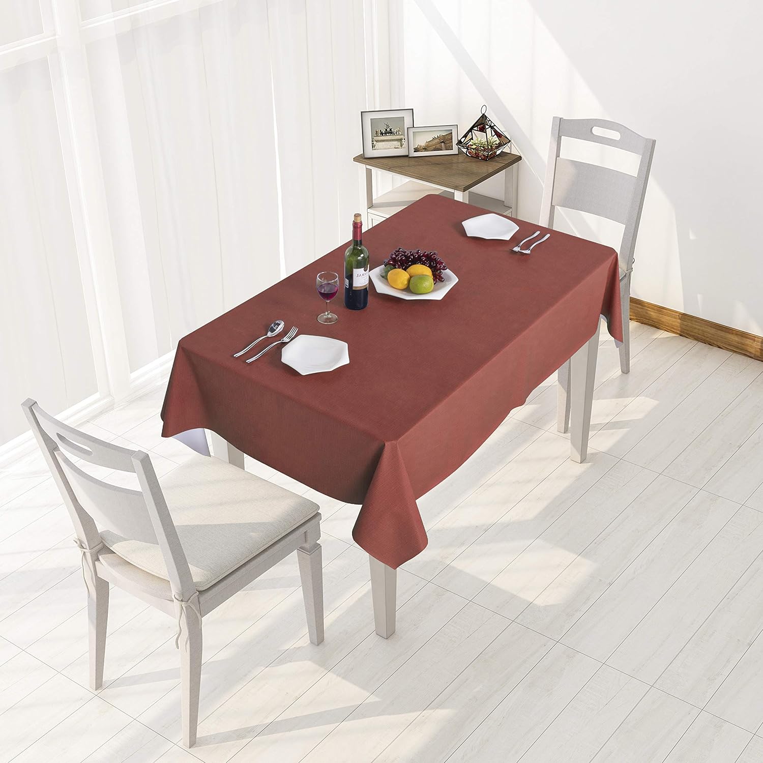 Holafish Rectangle PVC Tablecloth - 54 x 78 Inch - Oil Proof Spill Proof Vinyl Table Cloth, Wipe Clean Table Cover for Dining Table 100% Waterproof, Buffet Parties and Camping, Beige