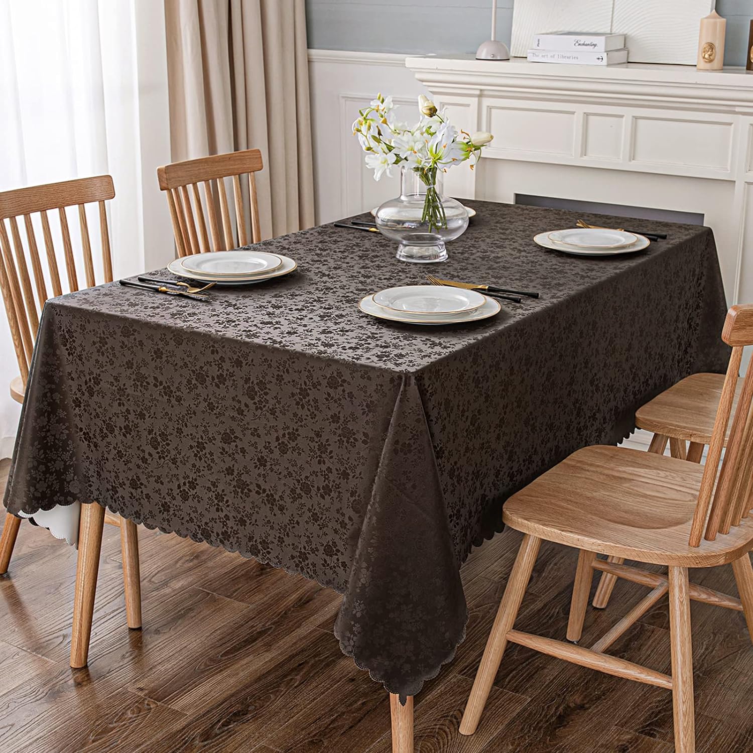 Rectangle Table Cloth, Waterproof Heavy Duty Vinyl Tablecloths, Wipeable Washable Table Cover for Kitchen and Dining Room (Coffee, 54" X 78")