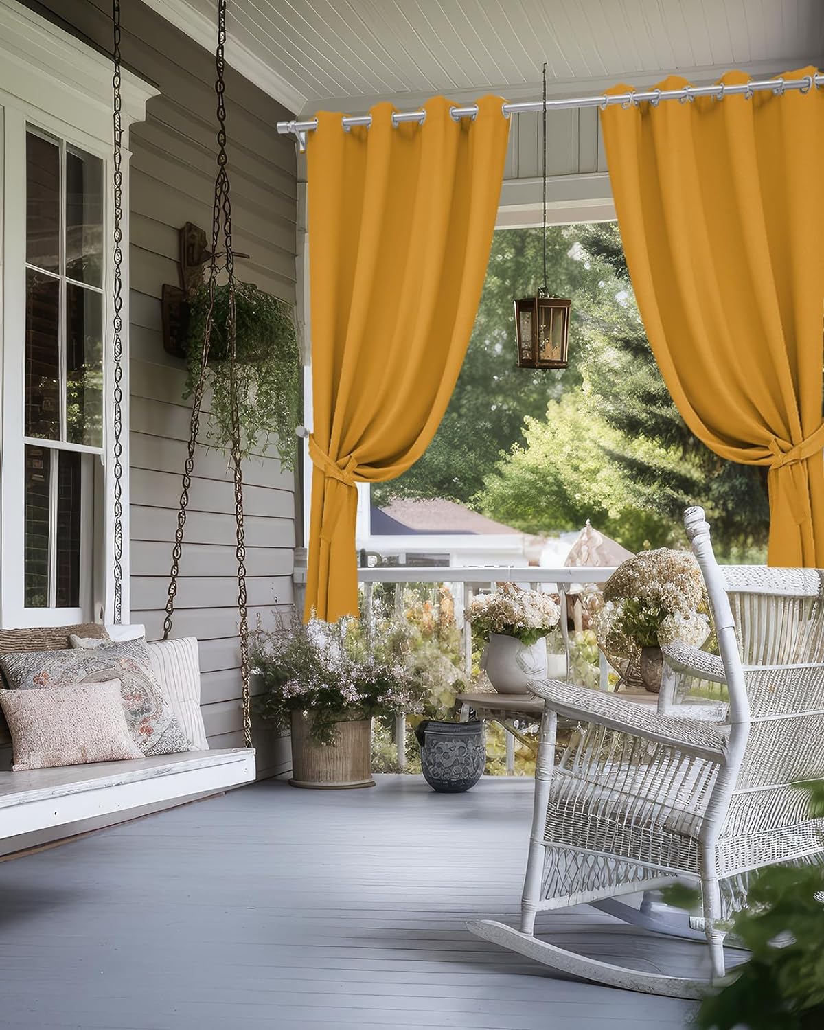 HOLAFISH Outdoor Curtains for Patio Waterproof Weatherproof, UV and Fade Resistant Outside Curtains for Gazebo, Front Porch, Pergola, Sun Blocking Privacy Curtain