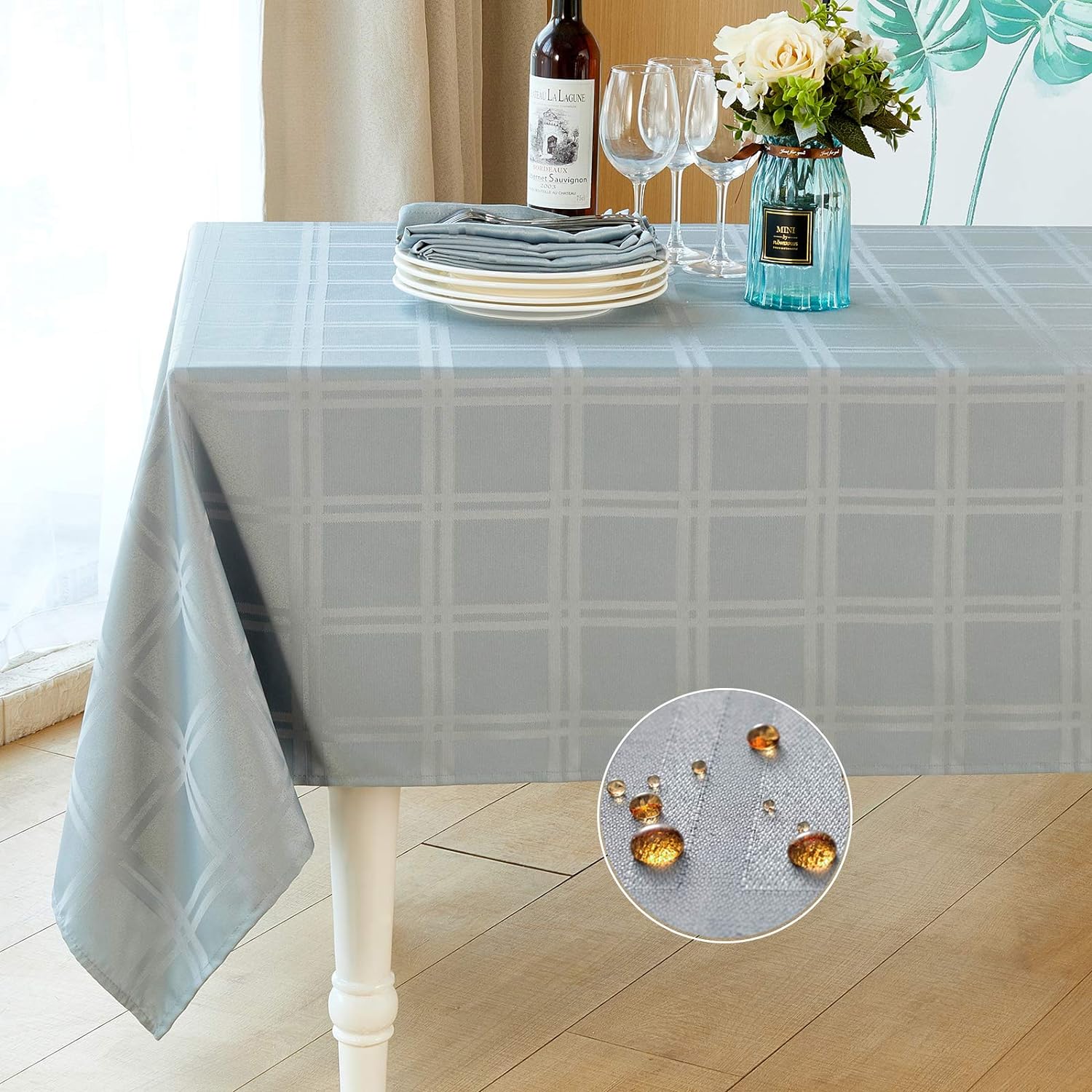 Rectangle Table Cloth Linen Farmhouse Tablecloth Waterproof Anti-Shrink Soft and Wrinkle Resistant Decorative Fabric Table Cover for Kitchen (Denim Blue, 52" x 70" (4-6 Seats))