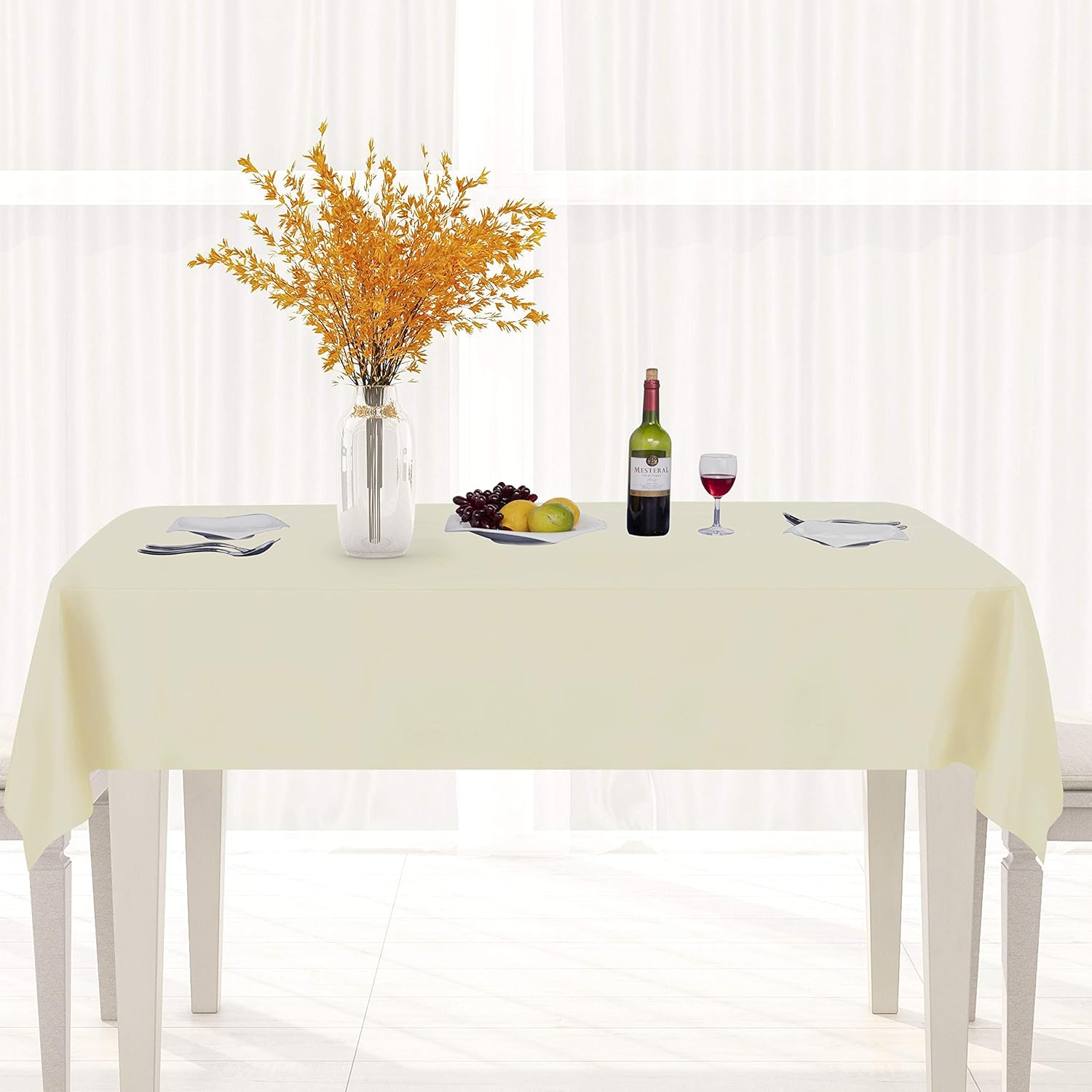 Holafish Rectangle PVC Tablecloth - 54 x 78 Inch - Oil Proof Spill Proof Vinyl Table Cloth, Wipe Clean Table Cover for Dining Table 100% Waterproof, Buffet Parties and Camping, Beige