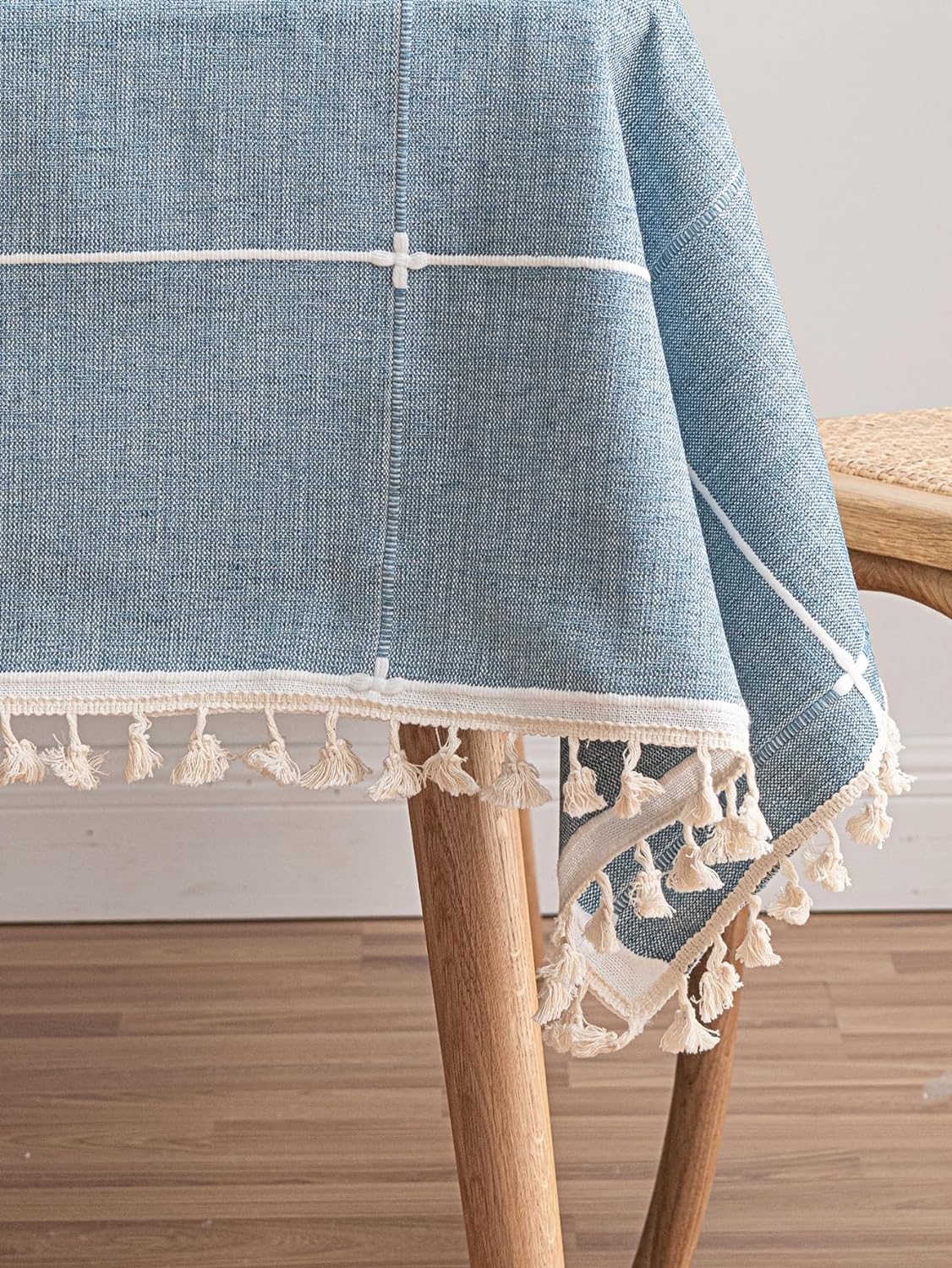 HOLAFISH Tablecloth Colorblock Tassel Decor Table Cloth Farmhouse Rectangle Water Repellent and Wrinkle-Free Tablecloth Decor for Home Kitchen Dining Party Indoor and Outdoor