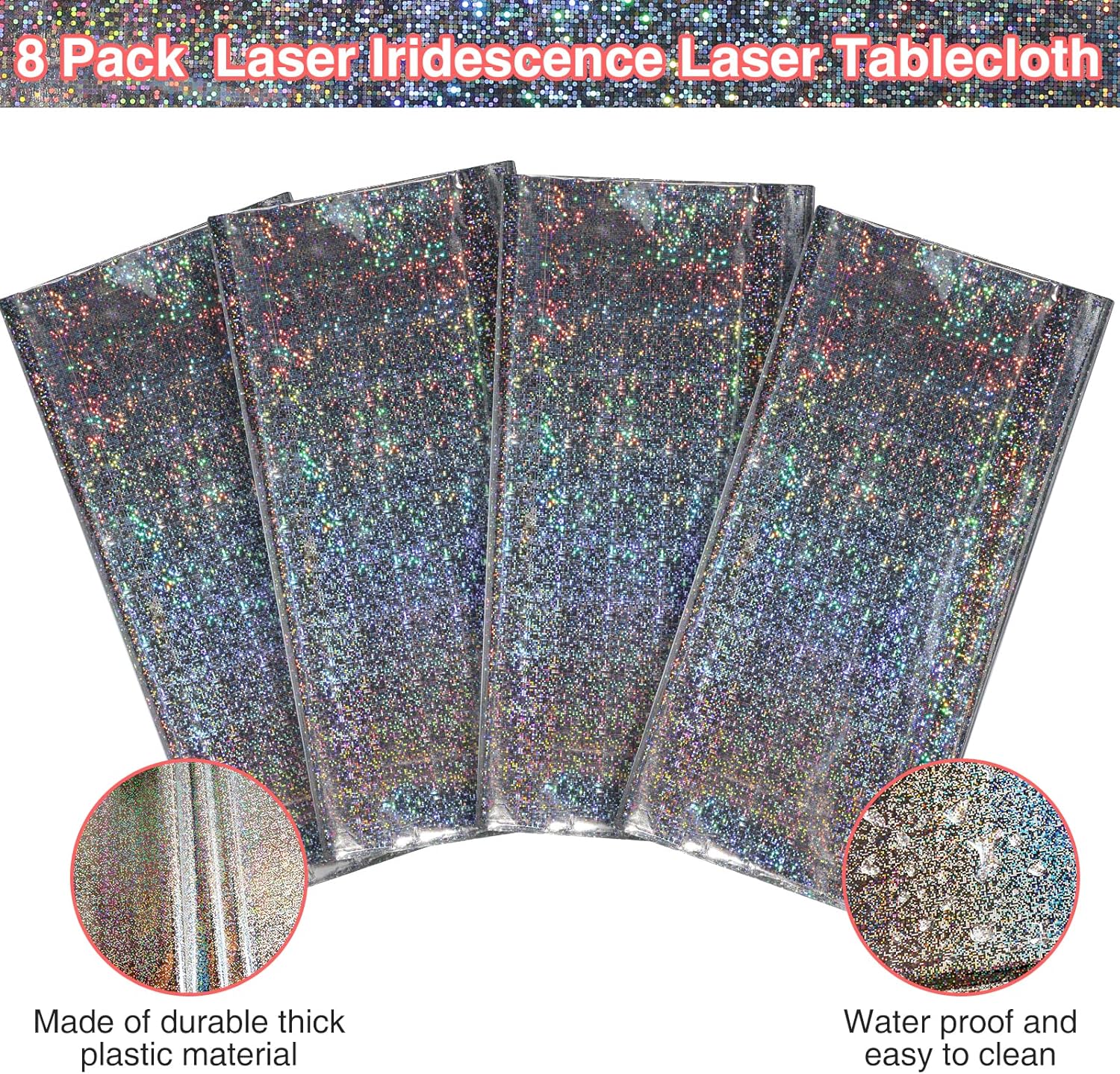 HolaFish Plastic Tablecloths Shiny Disposable Laser Rectangle Table Covers Holographic Foil Tablecloth Iridescent Party Decoration