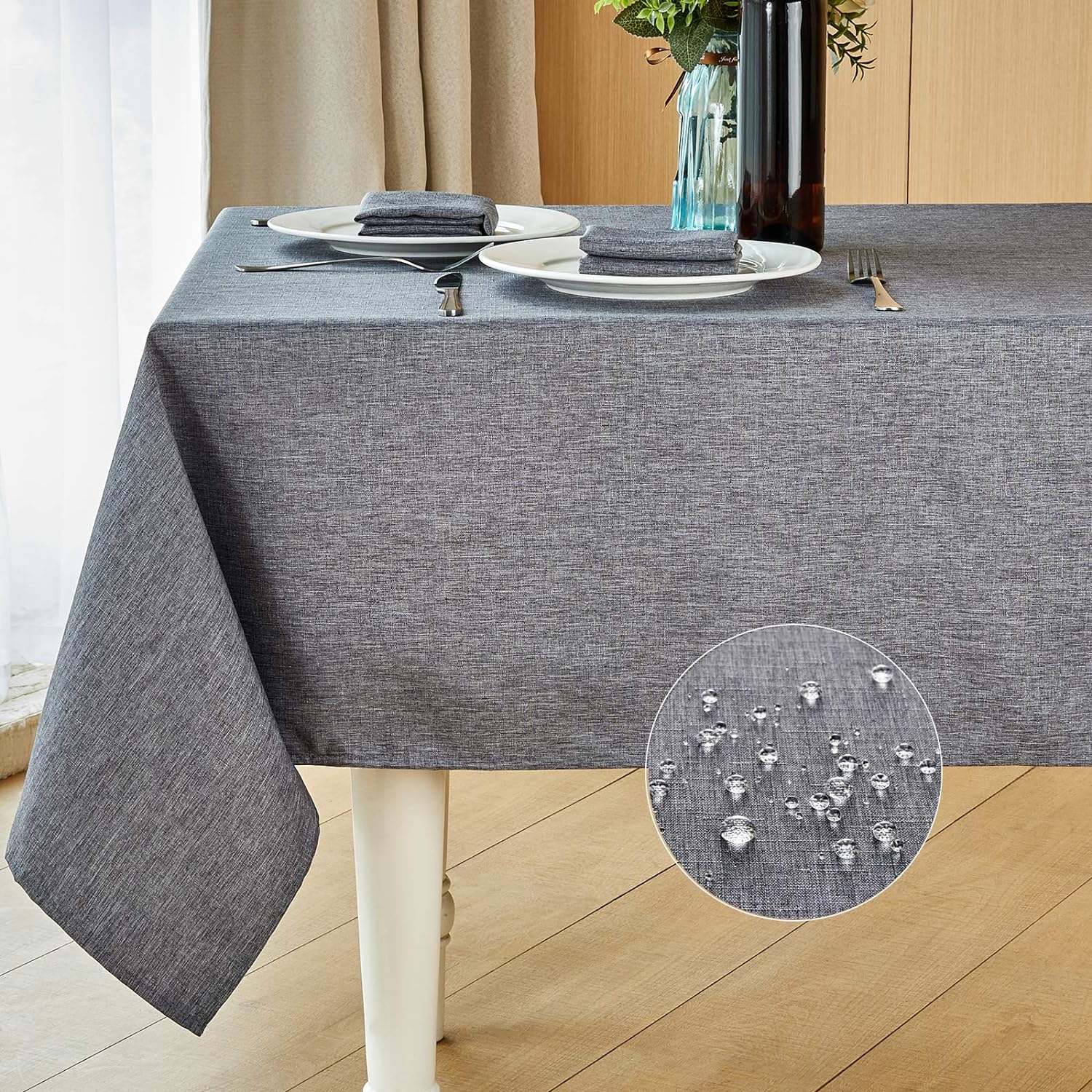 Rectangle Table Cloth Linen Farmhouse Tablecloth Waterproof Anti-Shrink Soft and Wrinkle Resistant Decorative Fabric Table Cover for Kitchen (Denim Blue, 52" x 70" (4-6 Seats))