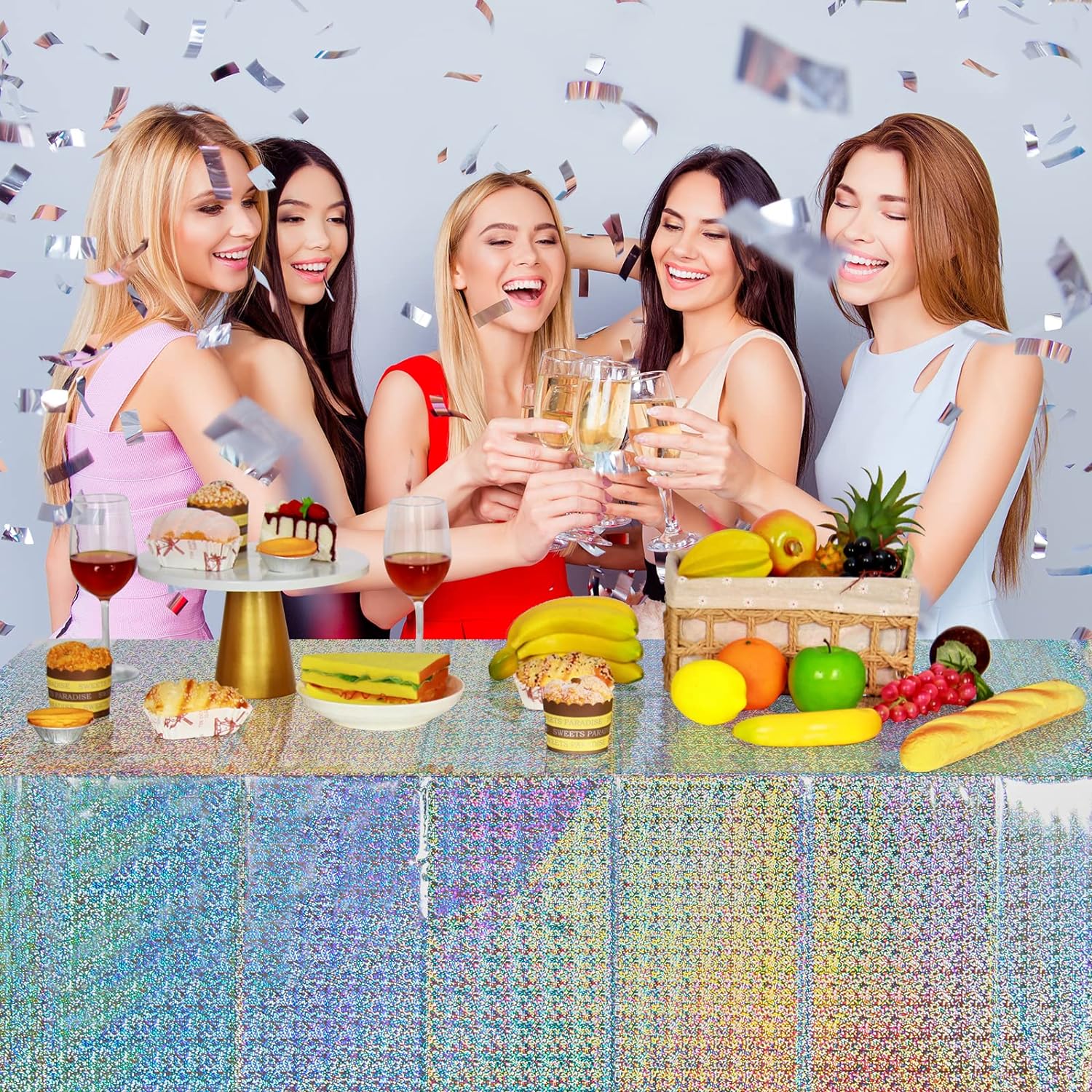 HolaFish Plastic Tablecloths Shiny Disposable Laser Rectangle Table Covers Holographic Foil Tablecloth Iridescent Party Decoration