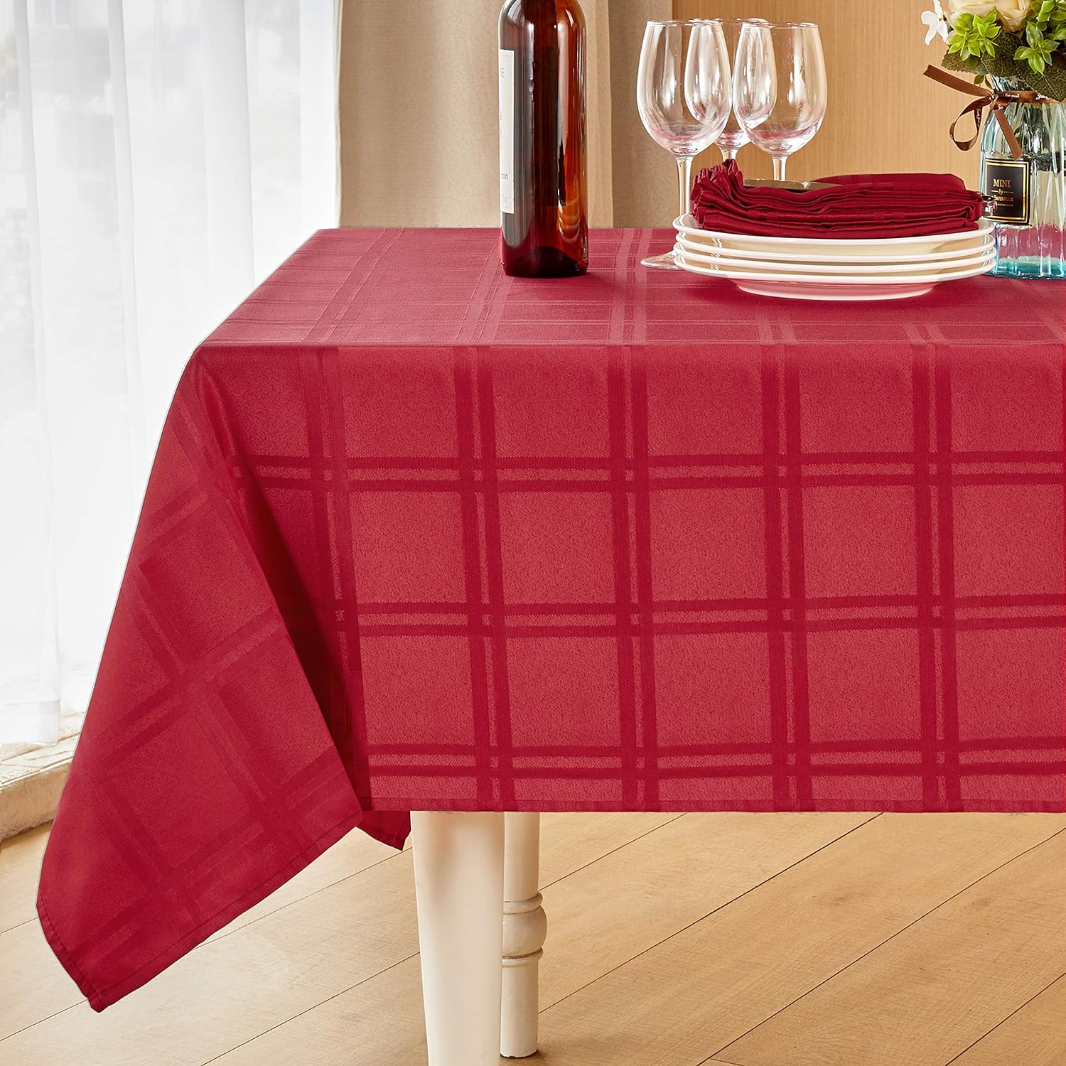 HolaFish Jacquard Plaid Table Cloth Rectangle Modern Tablecloth Waterproof Anti-Shrink Soft and Wrinkle Resistant Decorative Fabric Table Cover for Kitchen (Ivory, 60" x 120" (10-12 Seats))