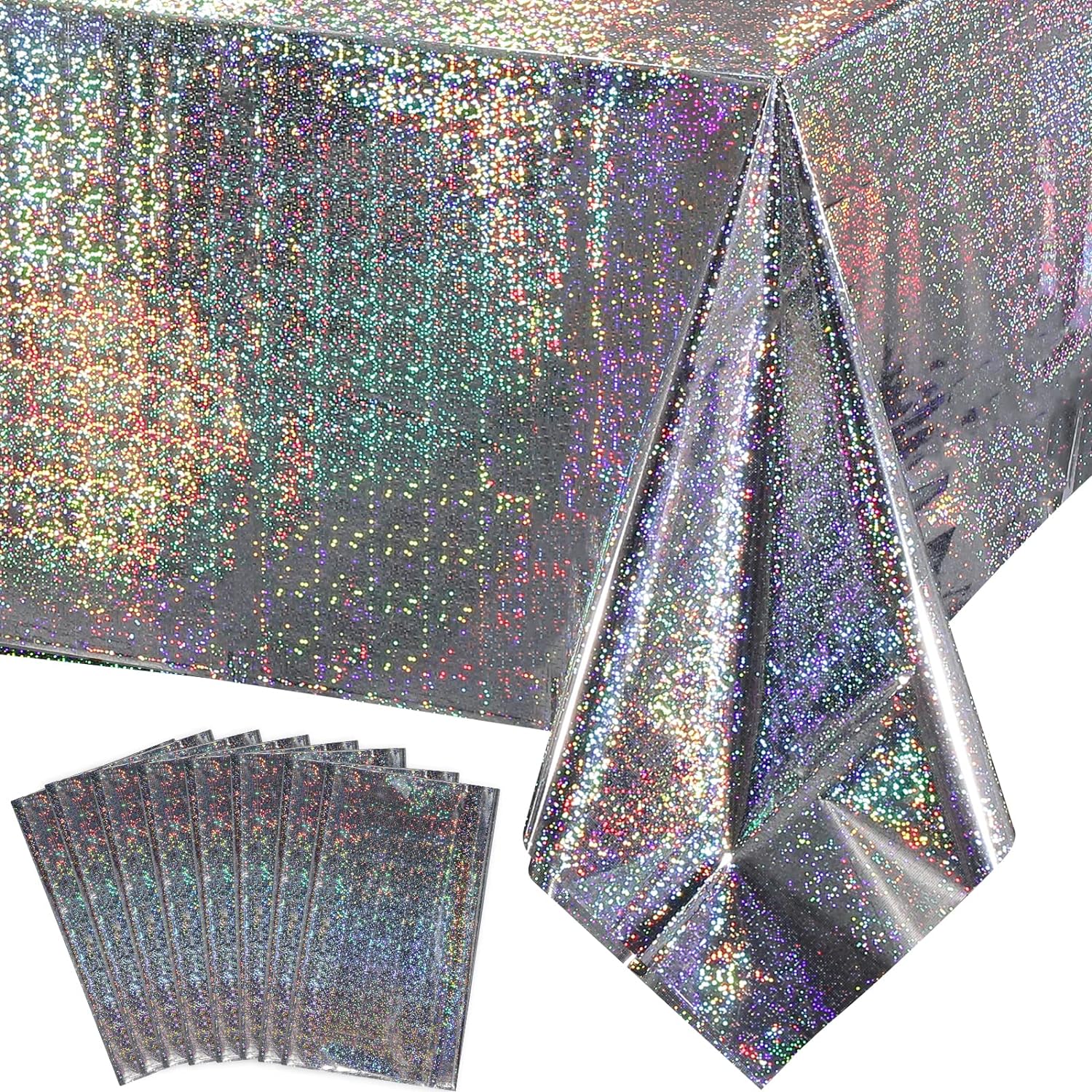 HolaFish Plastic Tablecloths Shiny Disposable Laser Rectangle Table Covers Holographic Foil Tablecloth Iridescent Party Decoration