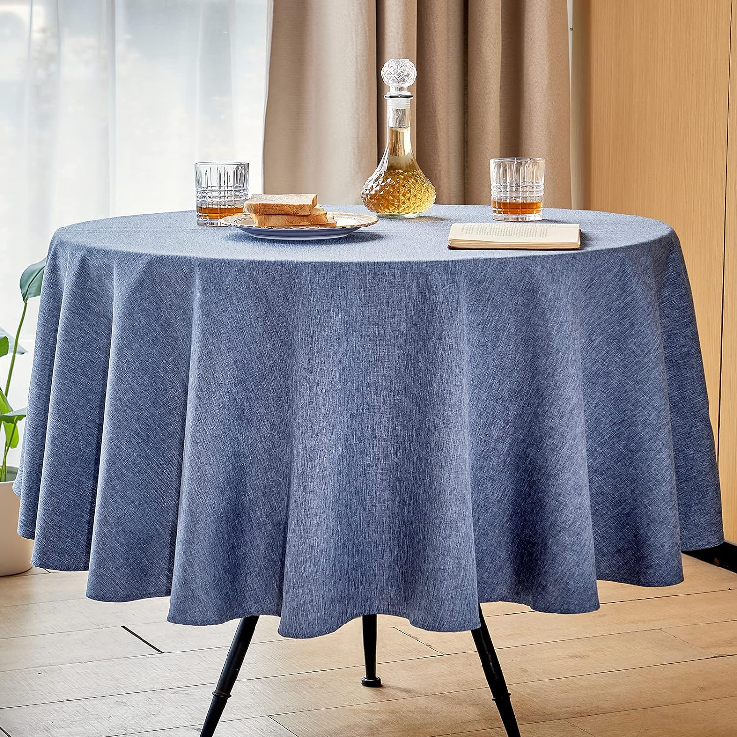 Rectangle Table Cloth Linen Farmhouse Tablecloth Waterproof Anti-Shrink Soft and Wrinkle Resistant Decorative Fabric Table Cover for Kitchen (Denim Blue, 52" x 70" (4-6 Seats))