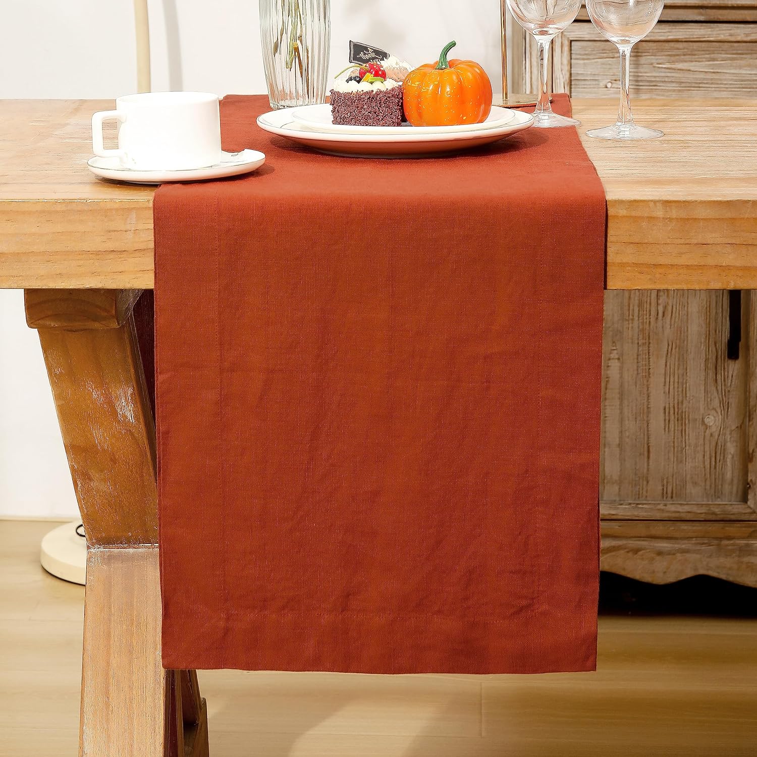 HOLAFISH Homes Rust Linen Table Runner 36 inches Long - 100% Pure Linen Classic Hemmed Table Runner - Small Coffee Farmhouse Table Runner for Indoor, Outdoor